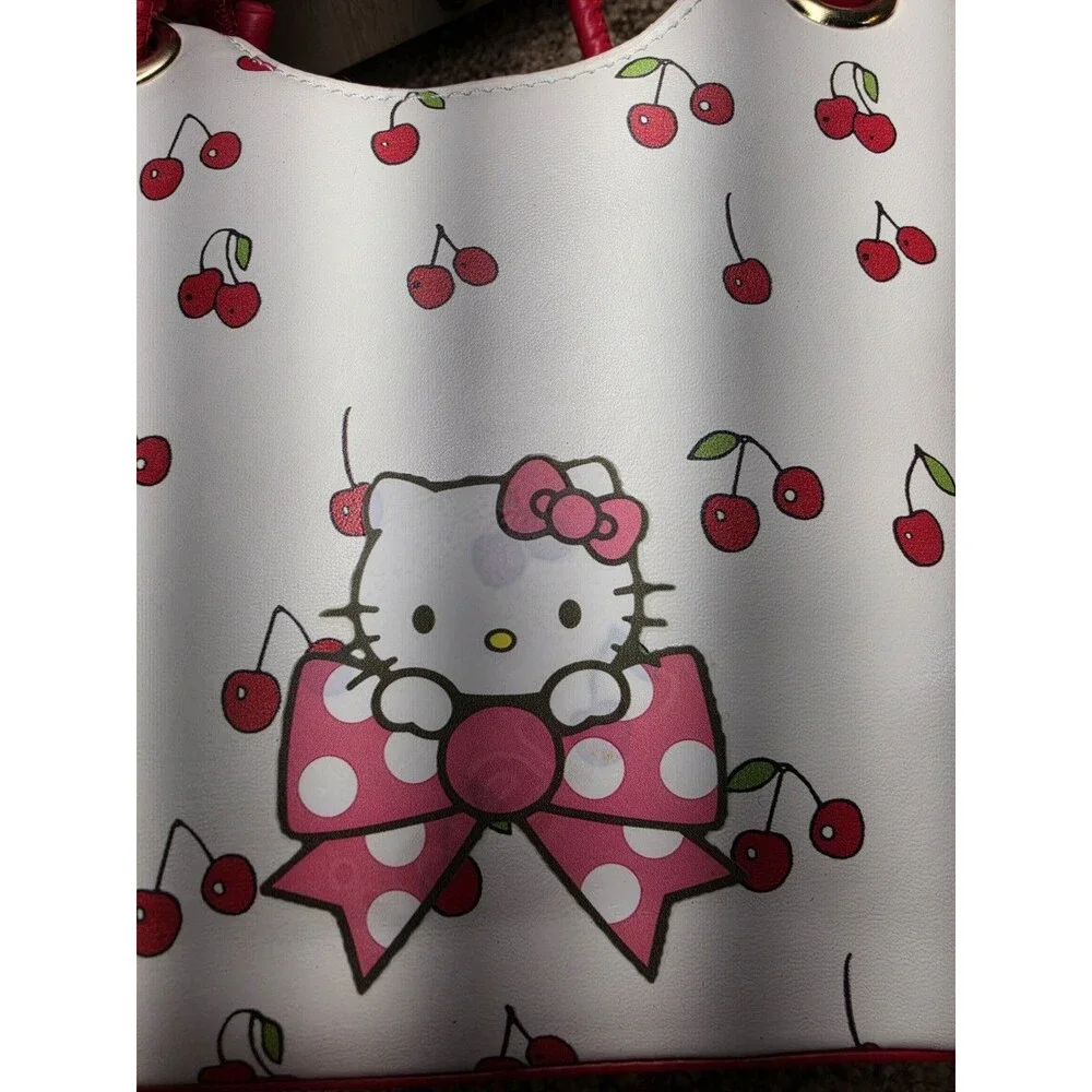 Hello Kitty Cherry Print Adjustable Shoulder Bag, White Red Pink - Picture 2 of 5